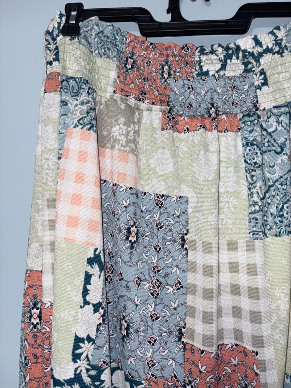 Cato 14 16 boho Prarie cottage Patchwork Maxi Skirt w buttons Blue, Green & Rust - Picture 4 of 6